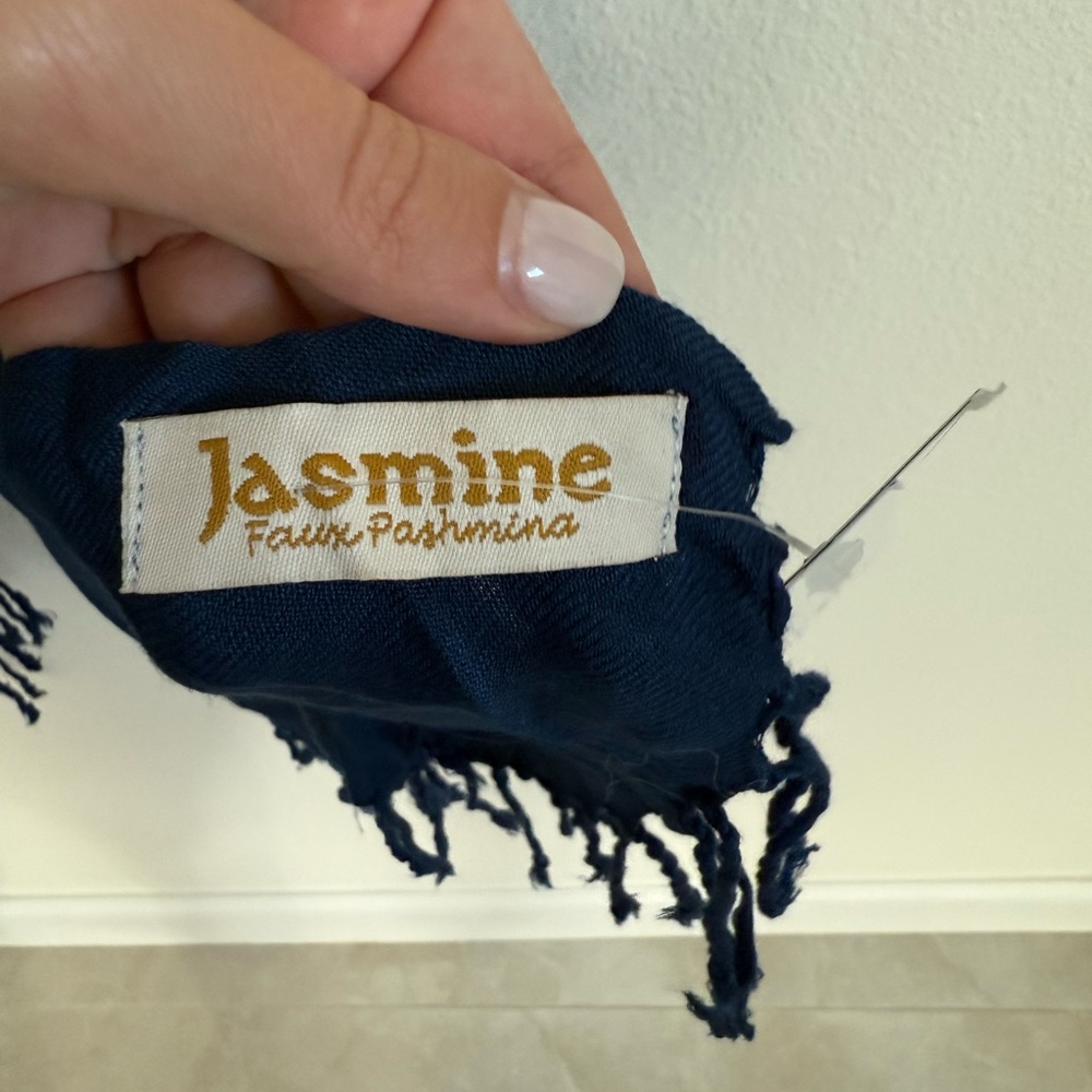 Jasmine Deep Blue Faux Pashmina with Fringe - Picture 3 of 6